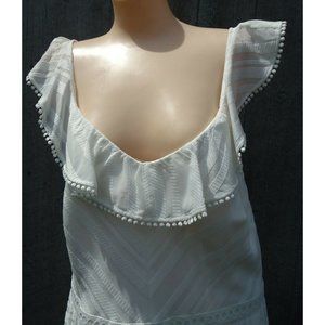 NWT Antonio Melani Kaden Stripe Embroidered Trim Ruffle Midi Dress 8 Ivo…